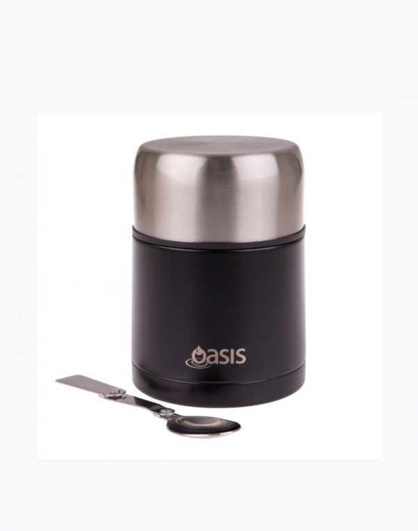 Matte Black 600ml Food Flask with spoon