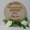 Engraved round wooden plaque - Promoted to big sister