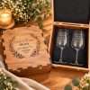 Personalised red wine glass gift set with engraved wooden keepsake box
